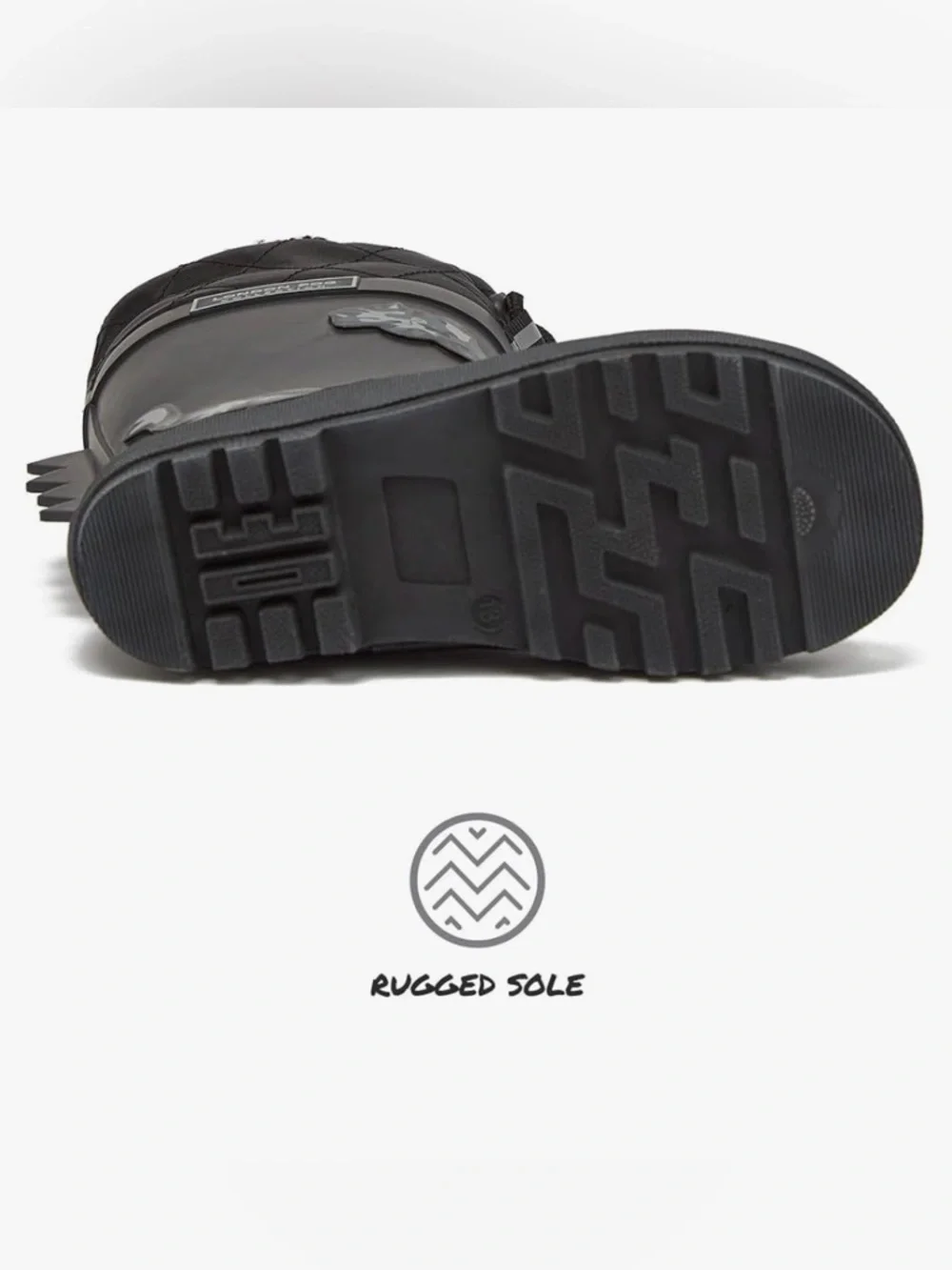 London Fog Black Quilted Cuff Kids' Dino Rain Boot